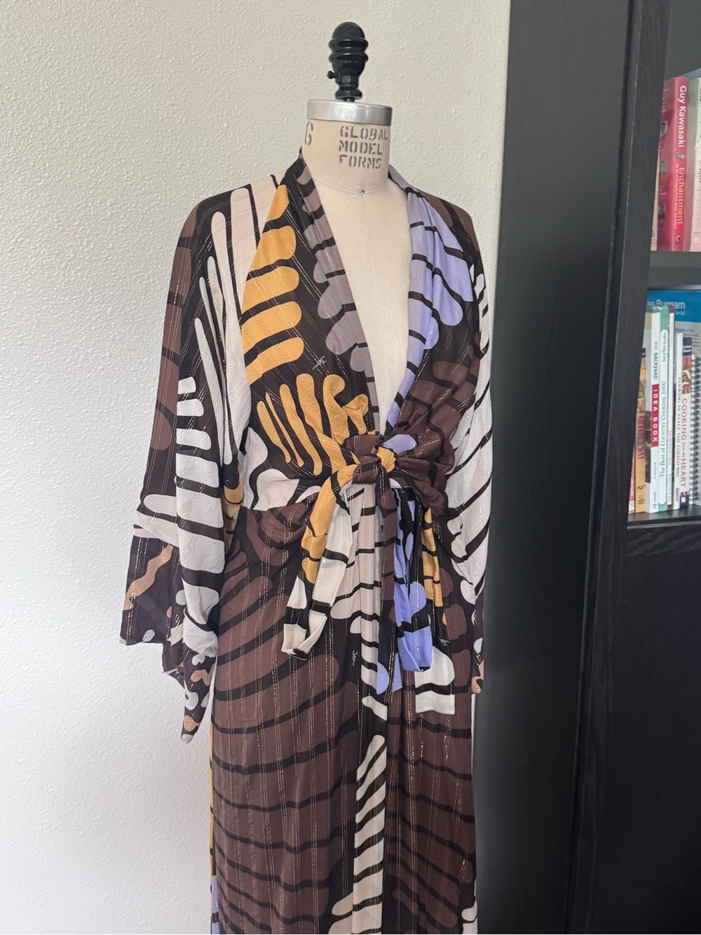 Issa London Taupe Dress with Black and Lavender Trim